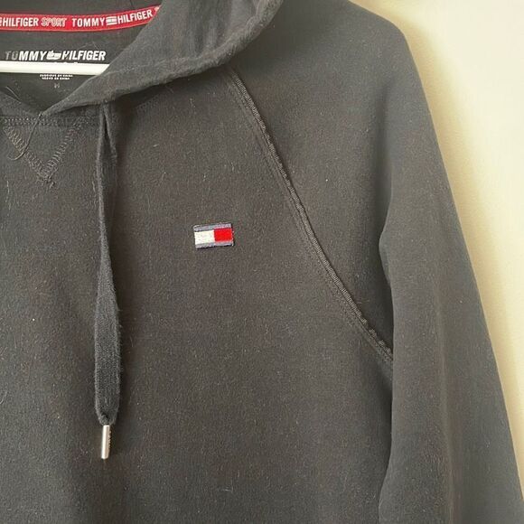 Tommy Hilfiger Women's Sports Hoodie Sweatshirt Kangaroo Pockets Black Medium - Picture 3 of 7